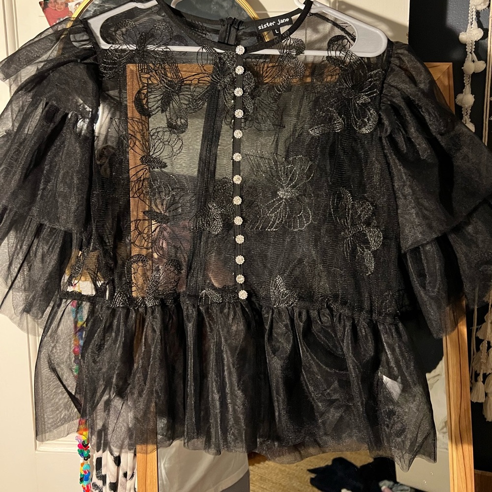Sister Jane black sheer and diamond shirt